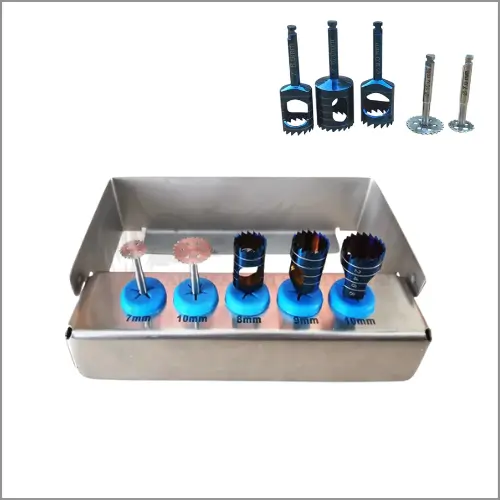 Dental Implant Saw Disk & Trephine Drills Kit Silver & Blue Coated Point
