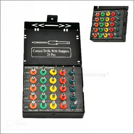 Dental Implant Conical Drills Kit with Stoppers 25 Pcs